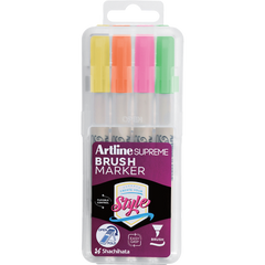 Artline Supreme Brush Marker | Fluoro. Yellow, Orange, Pink, Green | 4-Pack