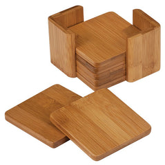 Bamboo 6-Coaster Set with Holder | 3 3/4" x 3 3/4"