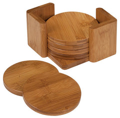 Bamboo 6-Coaster Set with Holder | 3 3/4" x 3 3/4"