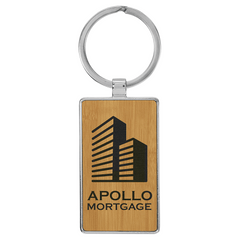 Leatherette Rectangle Keychain With Metal Frame