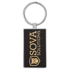 Leatherette Rectangle Keychain With Metal Frame