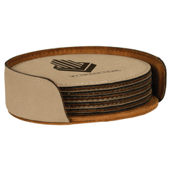 4" Round Engraved Leatherette 6-Coaster Set